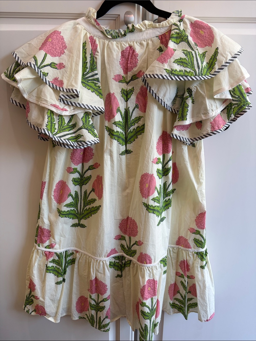 Umgee Cream Mini Dress with Pink Floral Print and Green Leaves - Picture 7 of 7